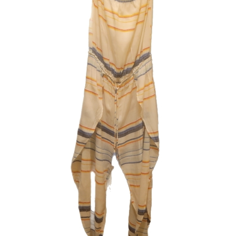 Blue Island Yellow and Gray Striped Jumpsuit